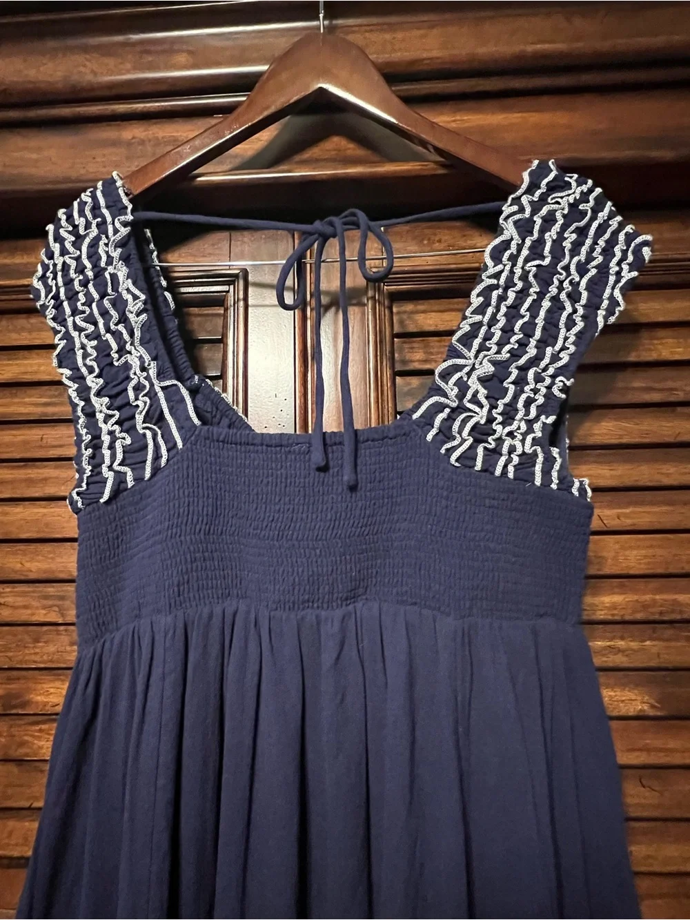 Free People Feel The Frill Blue‎ & White Midi Dress Size Large Babydoll Flowy